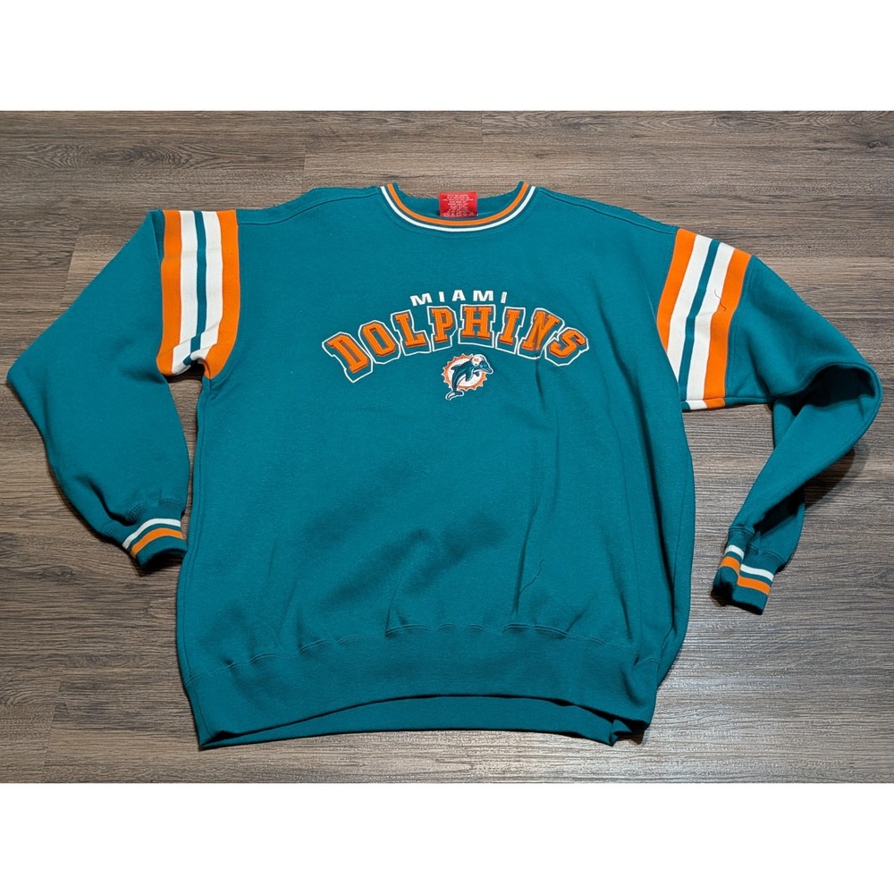 NFL Miami Dolphins Crewneck Sweatshirt Teal Orange Large Vintage Style NFL Logo